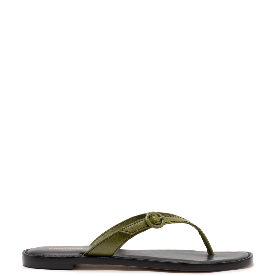 Mary Kate Flat Sandal In Seaweed Leather