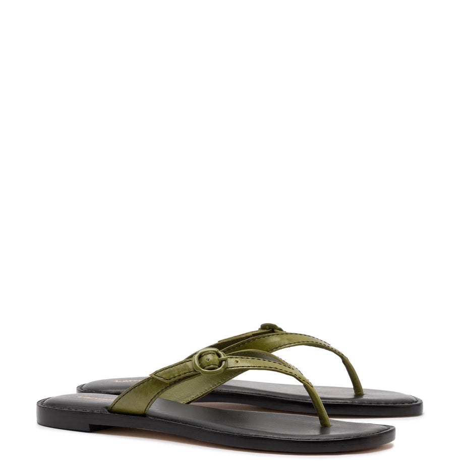 Mary Kate Flat Sandal In Seaweed Leather