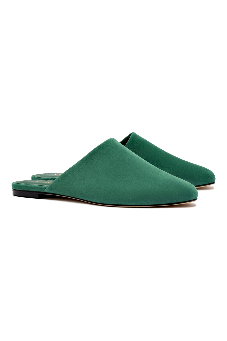 Larroude Venice Flat Mule And Pouch Kit In Emerald Suede