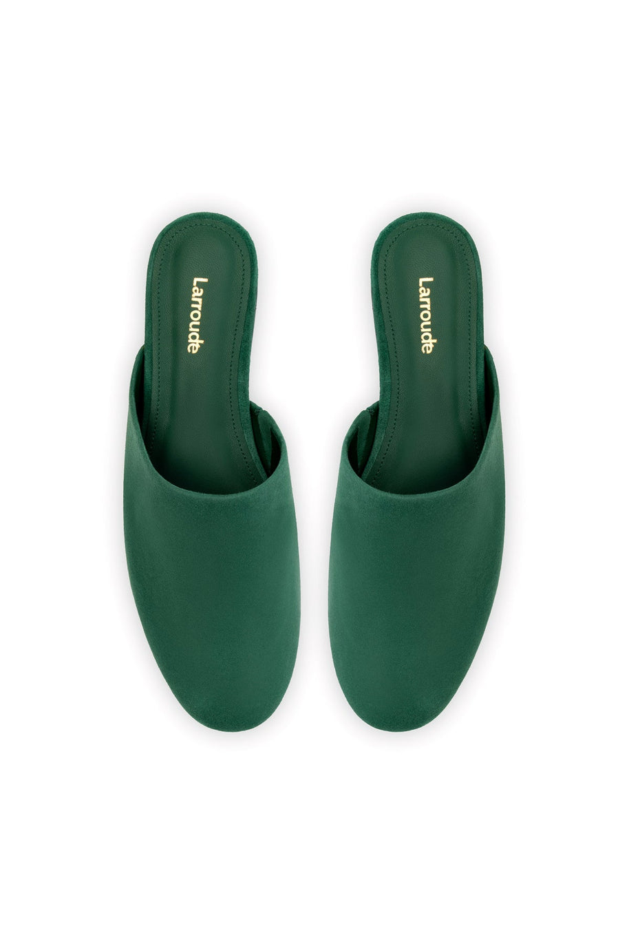 Larroude Venice Flat Mule And Pouch Kit In Emerald Suede