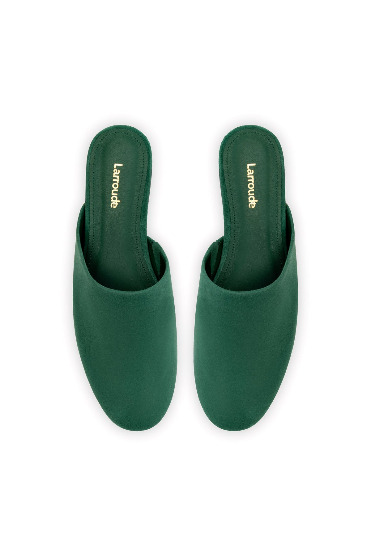 Larroude Venice Flat Mule And Pouch Kit In Emerald Suede