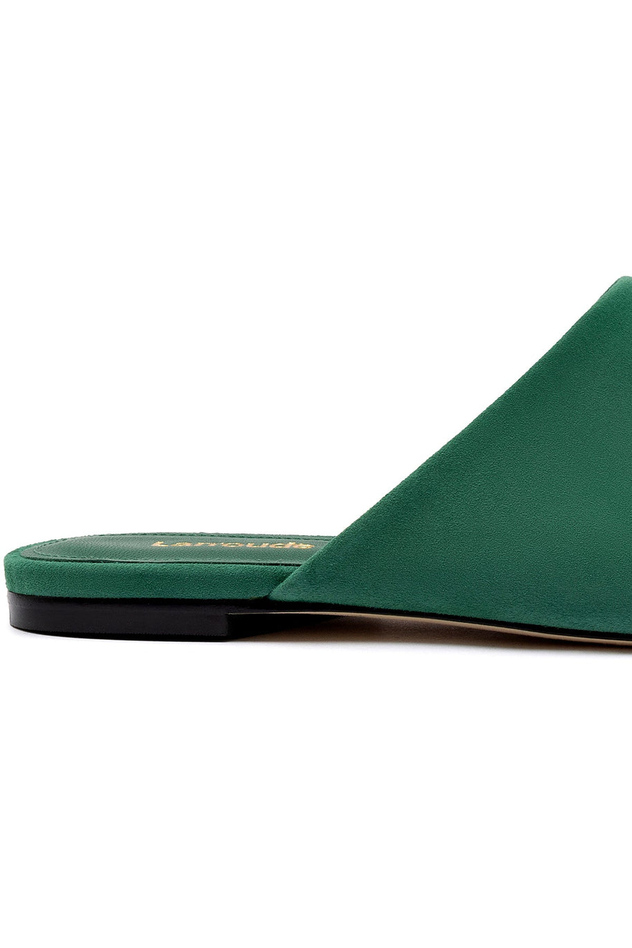 Larroude Venice Flat Mule And Pouch Kit In Emerald Suede