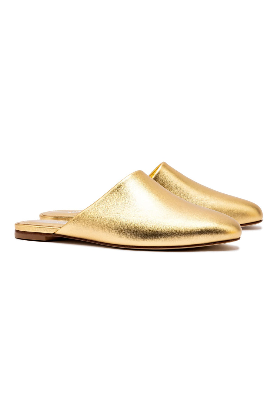 Larroude Venice Flat Mule and Pouch Kit In Gold Metallic Leather