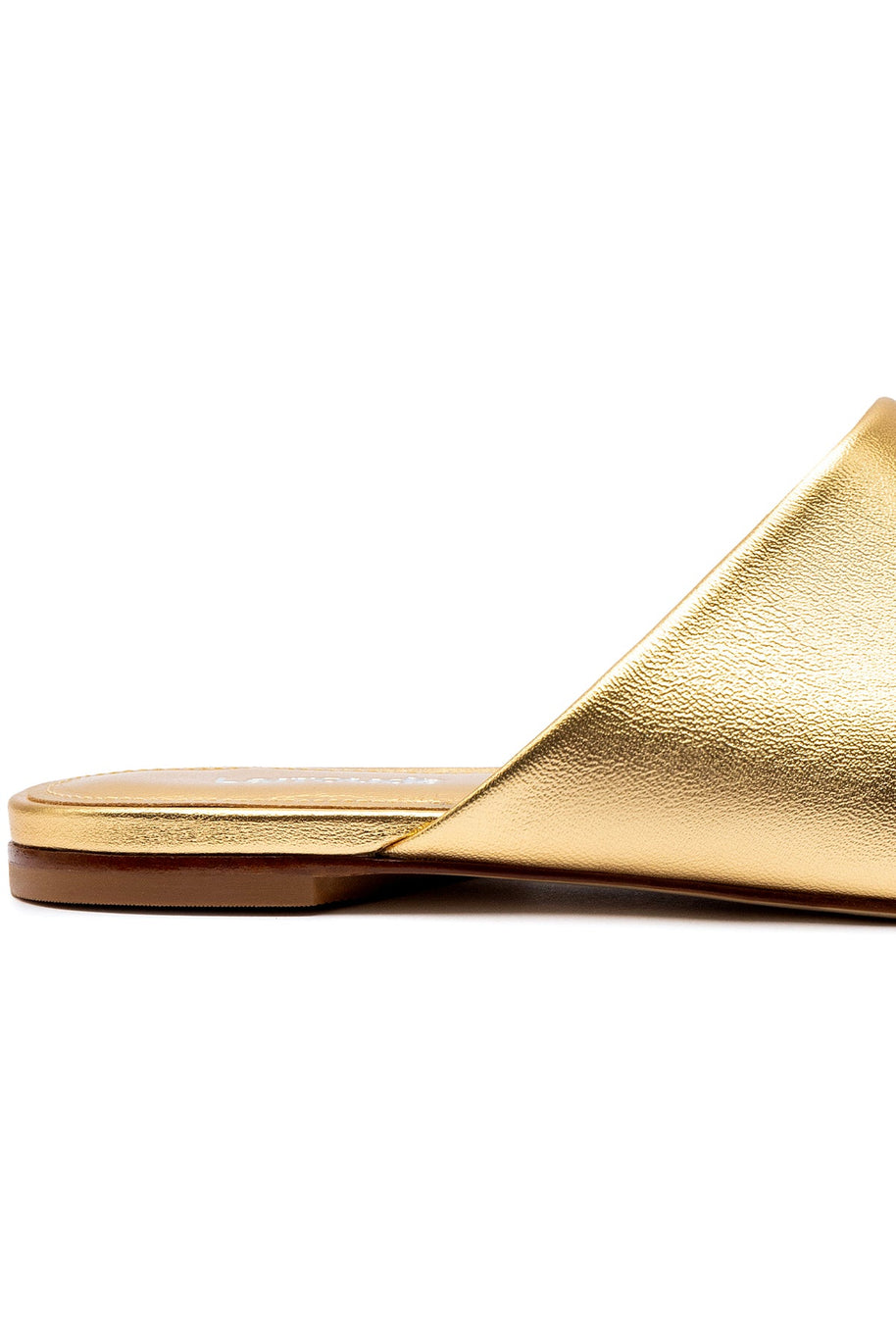 Larroude Venice Flat Mule and Pouch Kit In Gold Metallic Leather