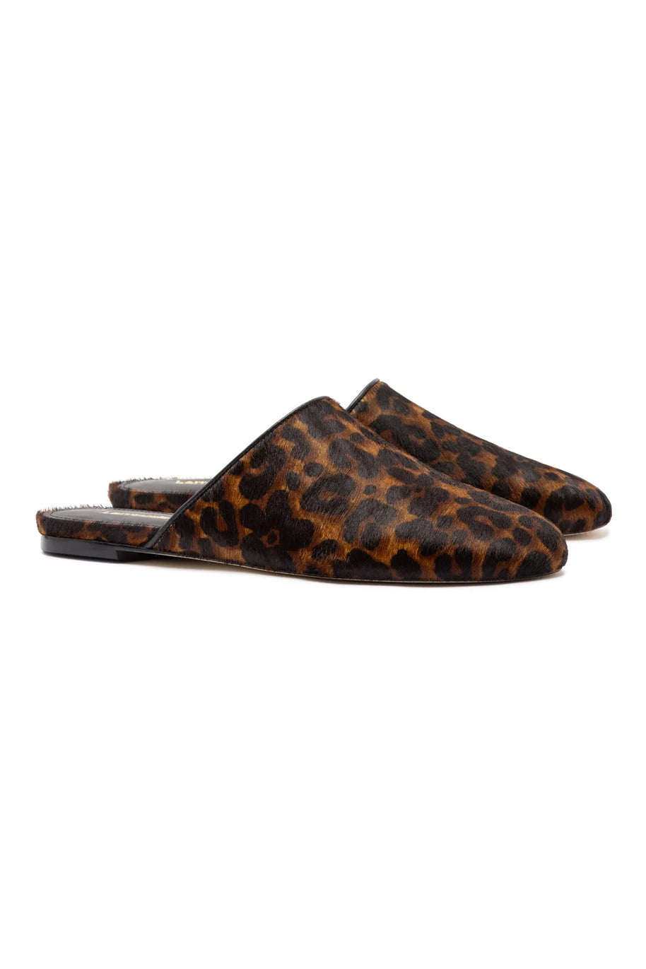 Larroude Venice Flat Mule In Leopard Print Calf Hair