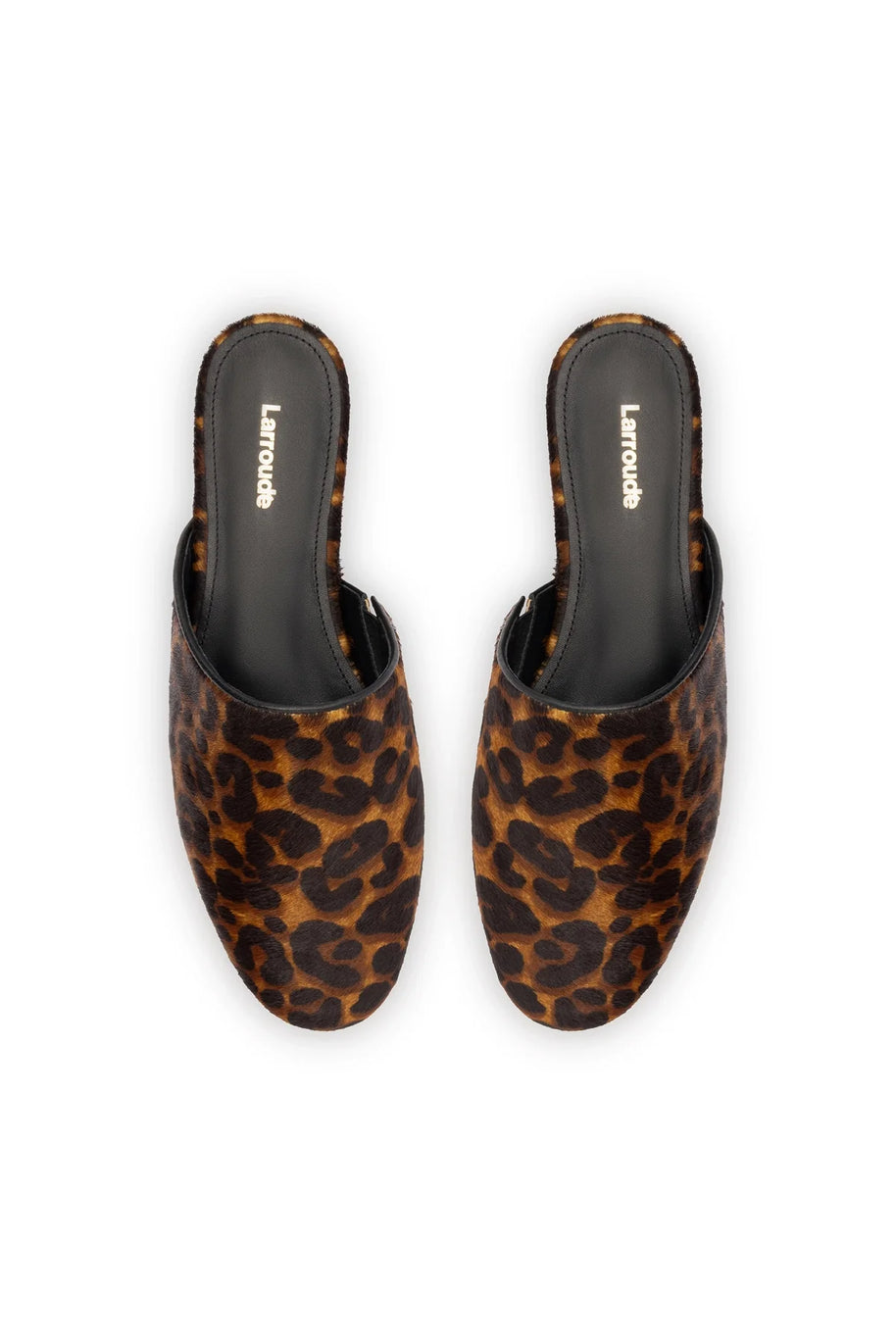 Larroude Venice Flat Mule In Leopard Print Calf Hair