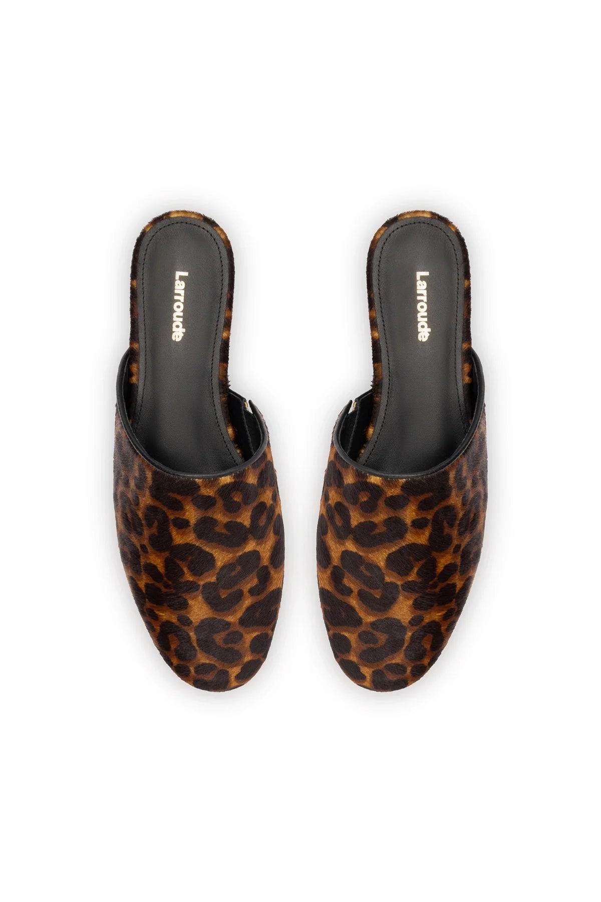 Larroude Venice Flat Mule In Leopard Print Calf Hair