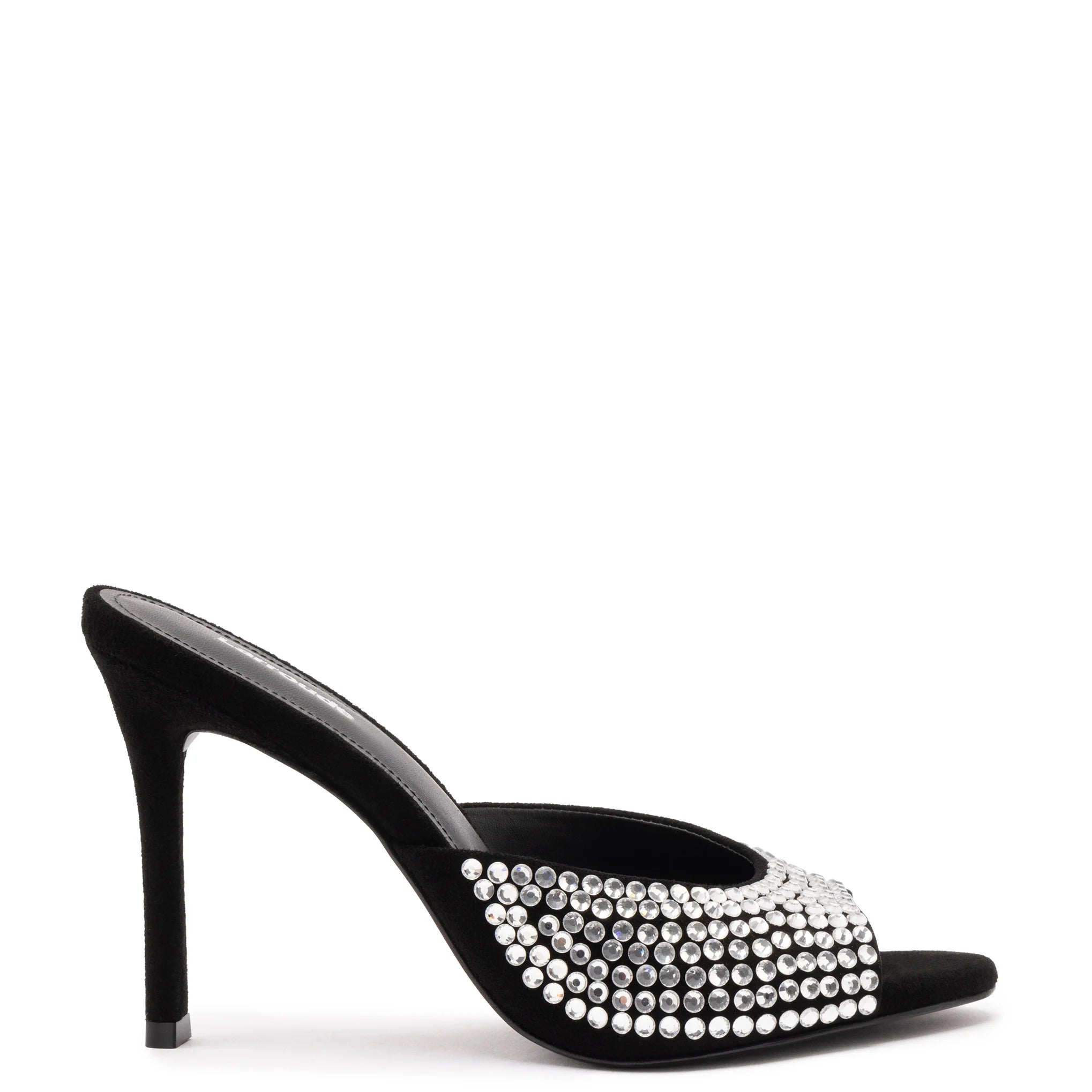 Larroude Jasmine Hi Mule In Black Suede And Crystals