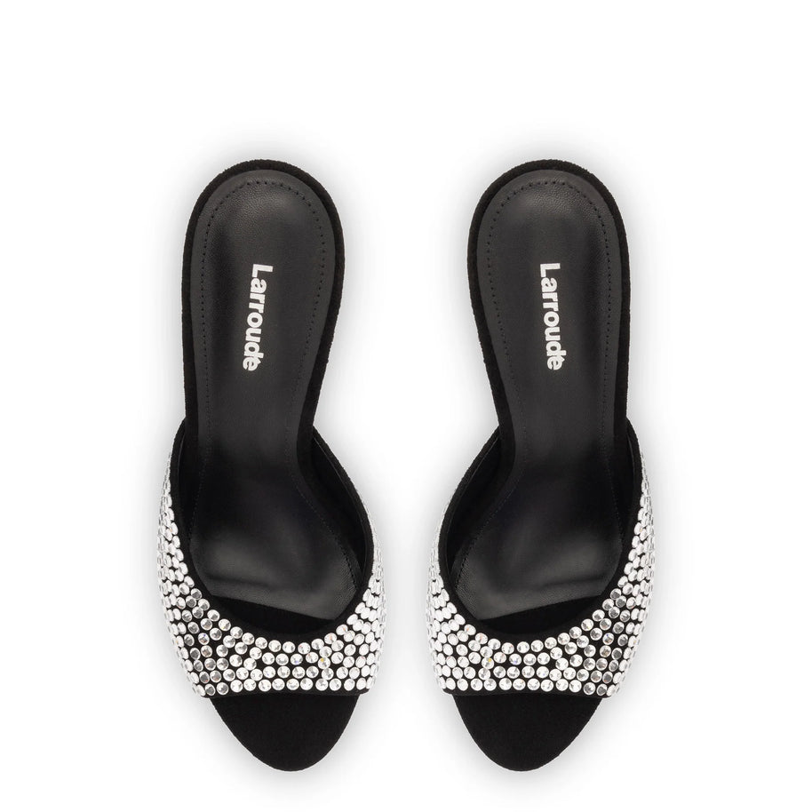 Larroude Jasmine Hi Mule In Black Suede And Crystals