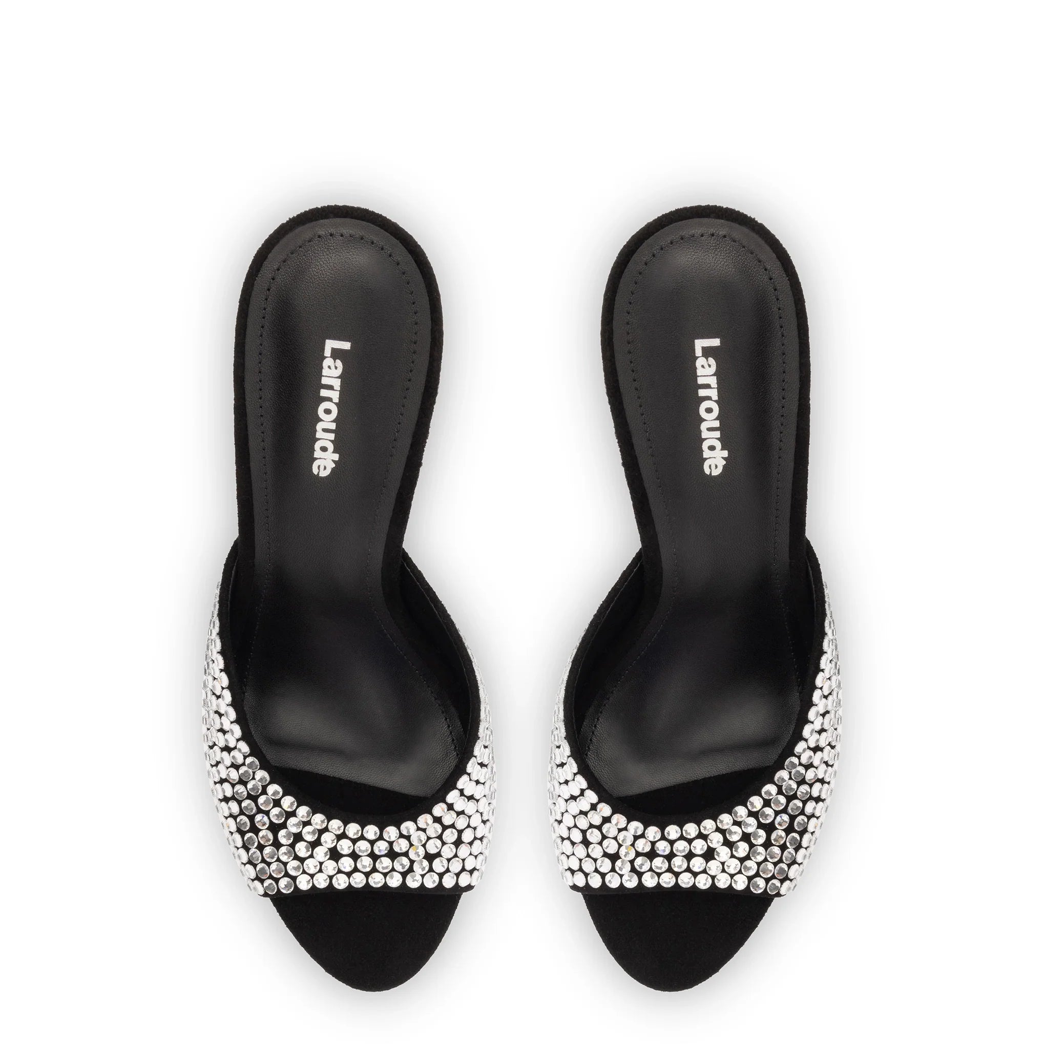 Larroude Jasmine Hi Mule In Black Suede And Crystals
