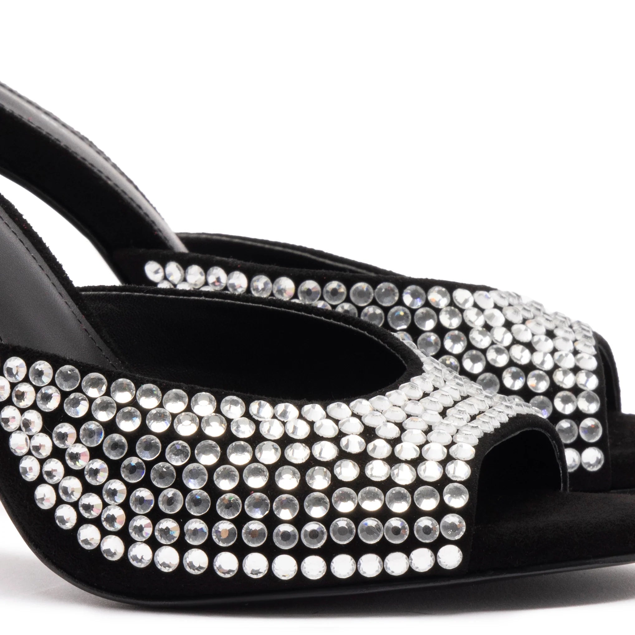Larroude Jasmine Hi Mule In Black Suede And Crystals