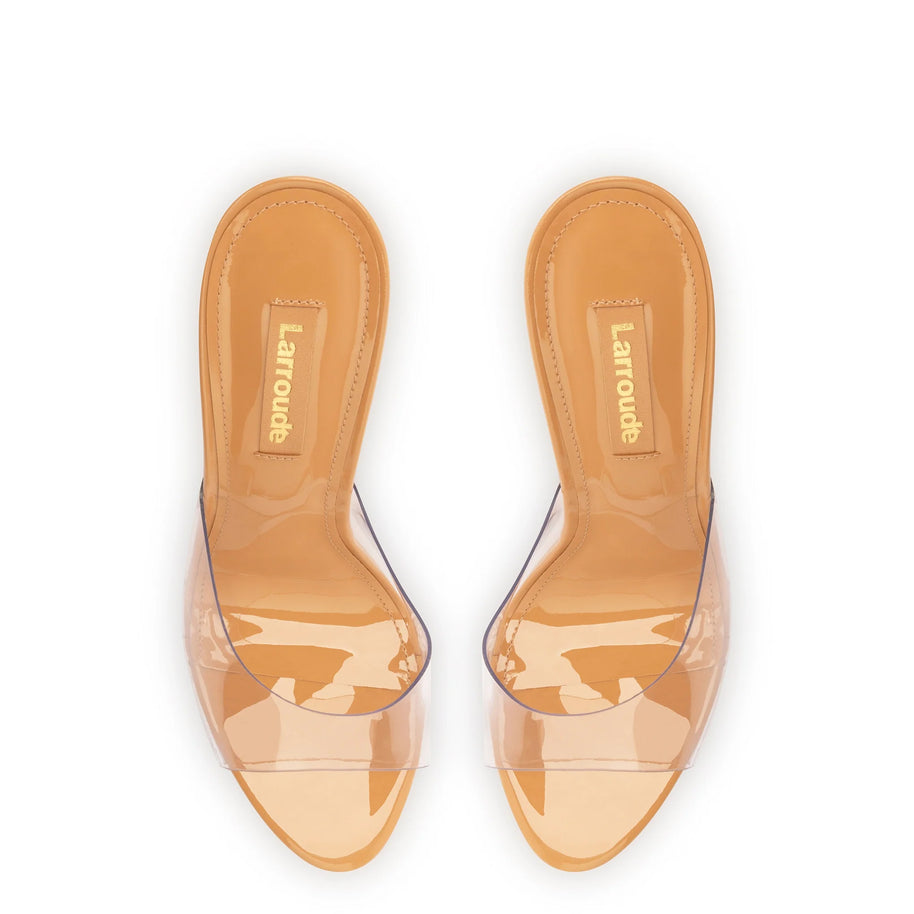 Larroude Jasmine Hi Mule In Tan Leather and Vinyl