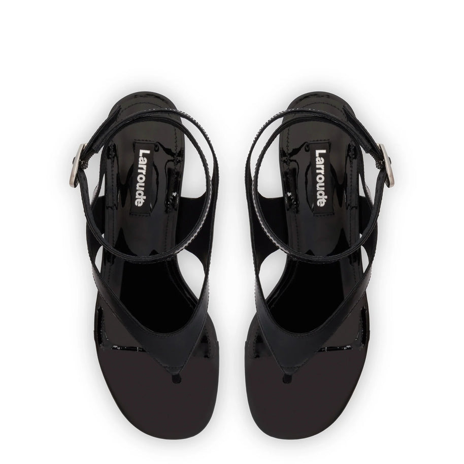 Larroude Gaia Block Sandal In Black Leather