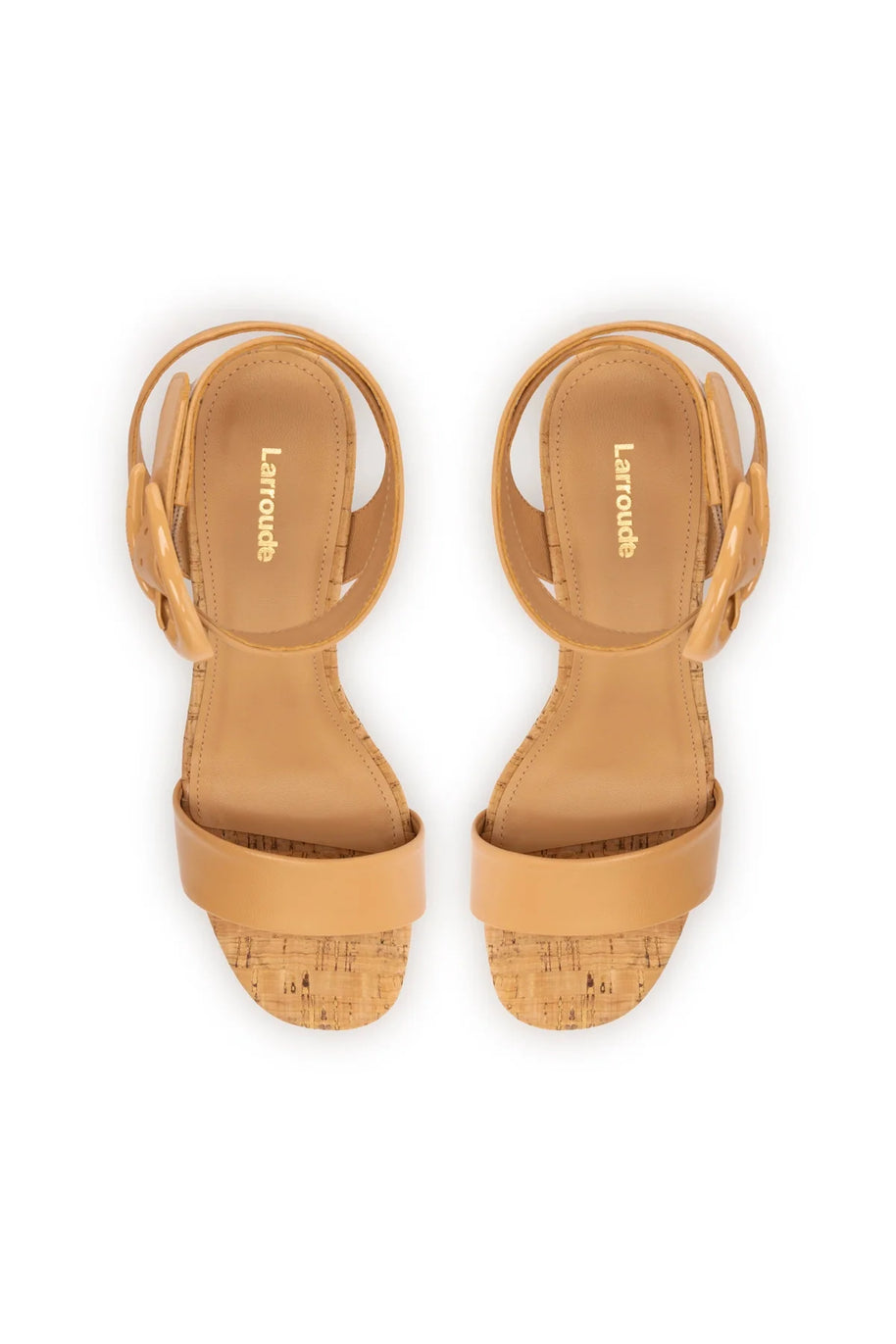Larroude Dolly Verona Low Sandal In Tan Leather And Natural Cork