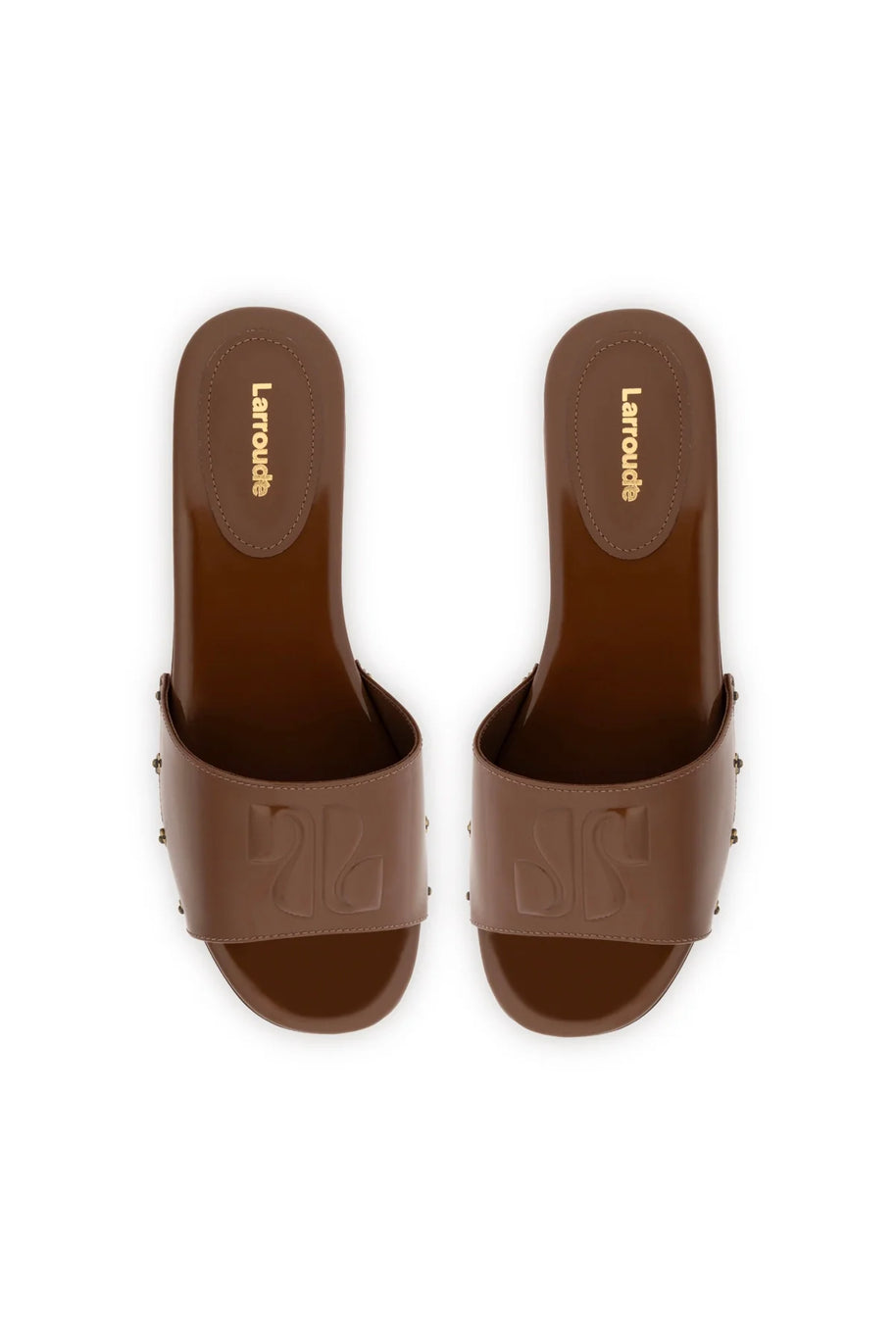 Larroude Zuzi Mule In Burnt Umber Patent Leather