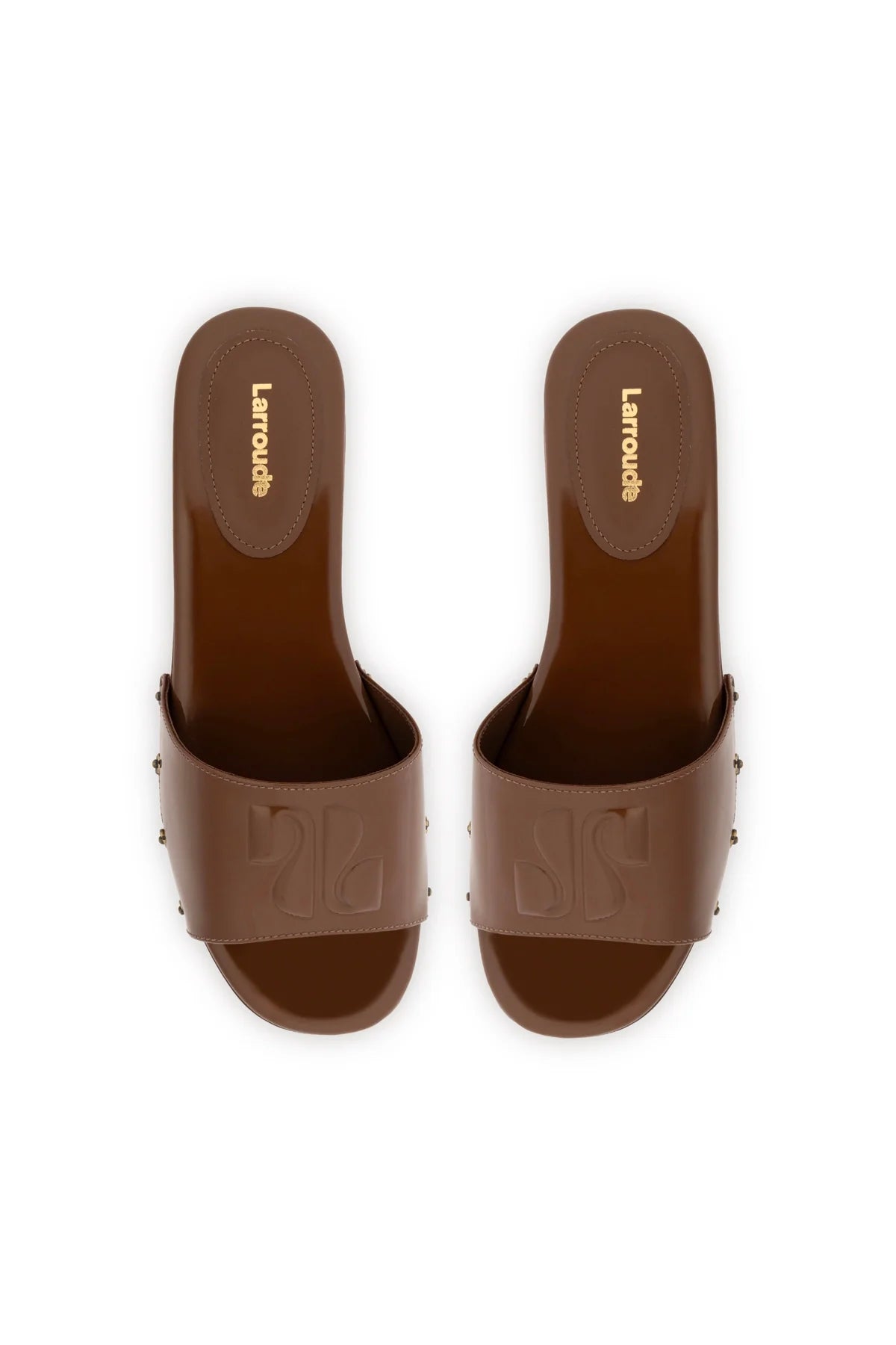 Larroude Zuzi Mule In Burnt Umber Patent Leather