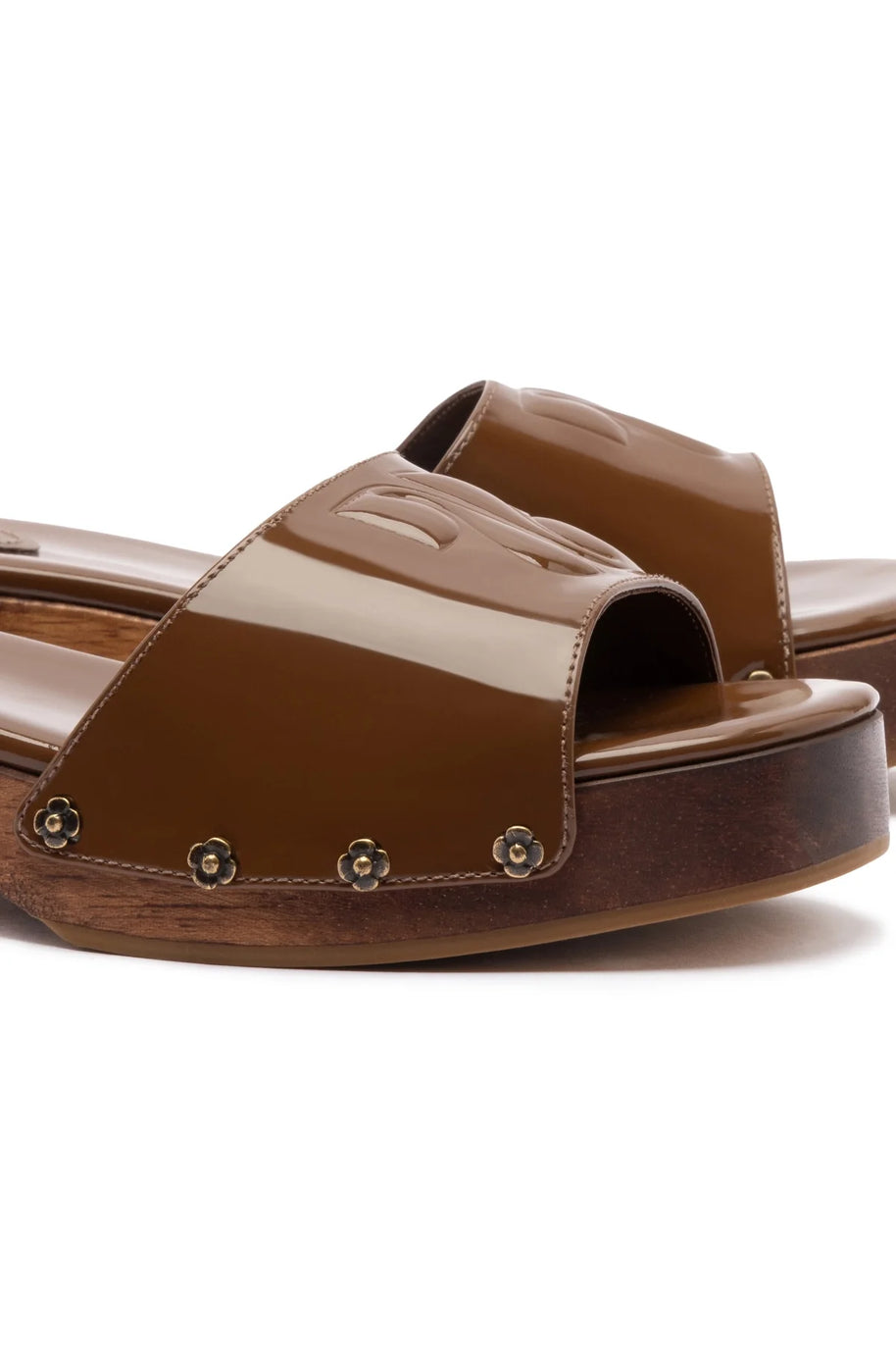 Larroude Zuzi Mule In Burnt Umber Patent Leather