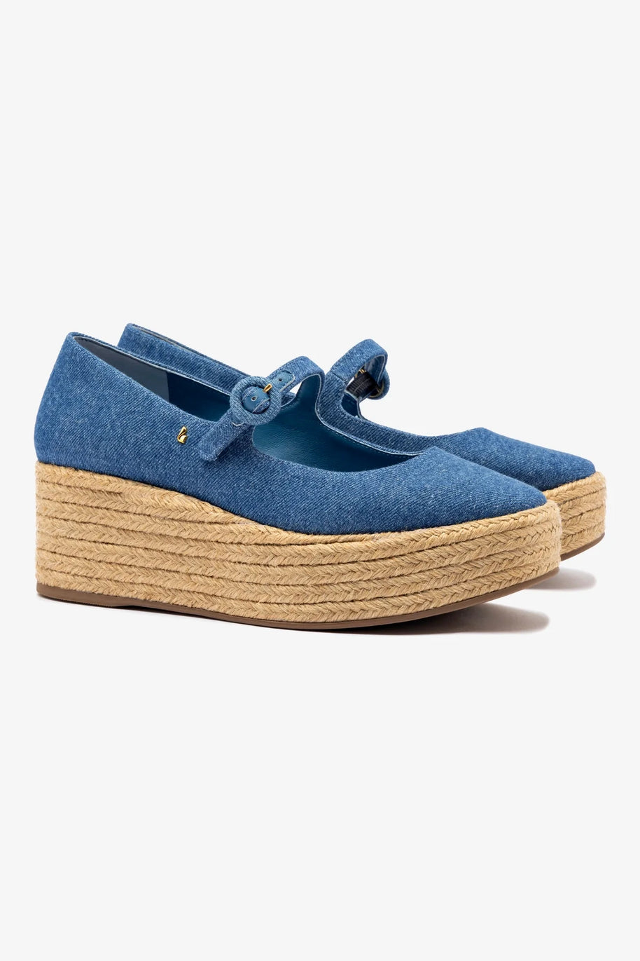 Larroude Blair Flatform In Blue Stoned Denim