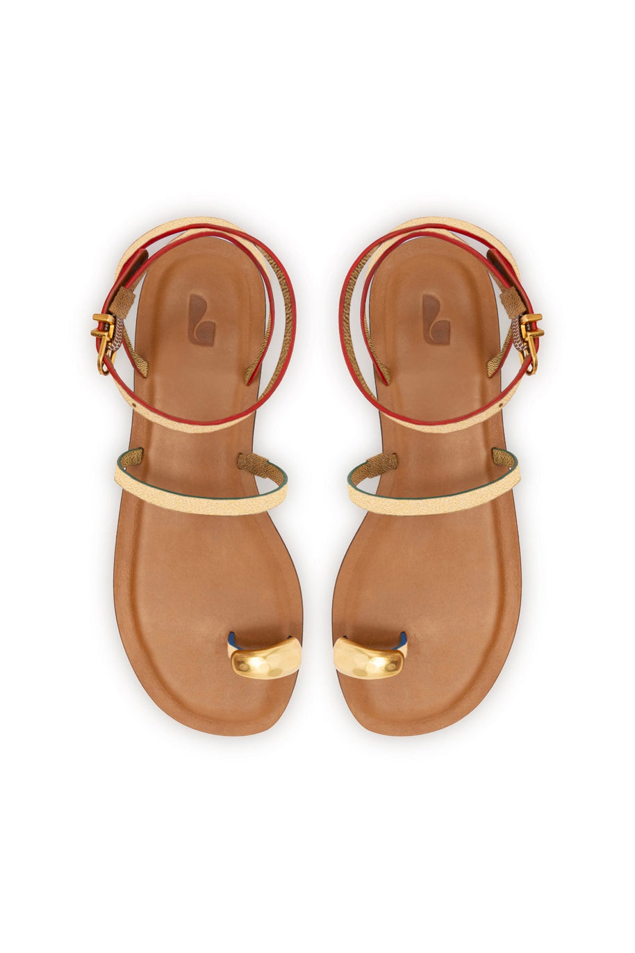 Larroude Biarritz Flat Sandal In Gold Metallic Leather