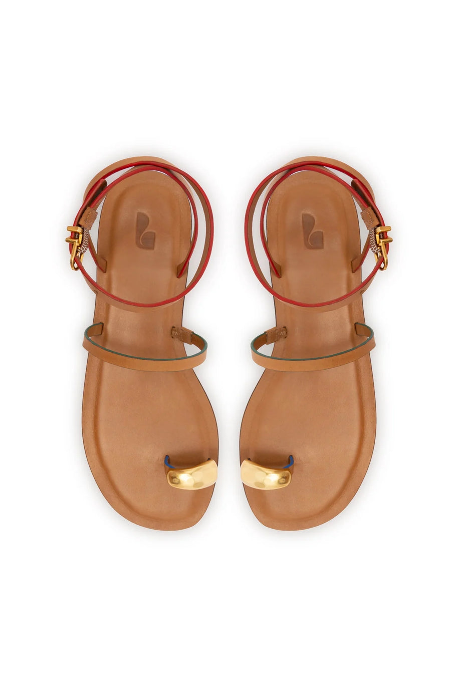 Larroude Biarritz Flat Sandal In Light Caramel Leather