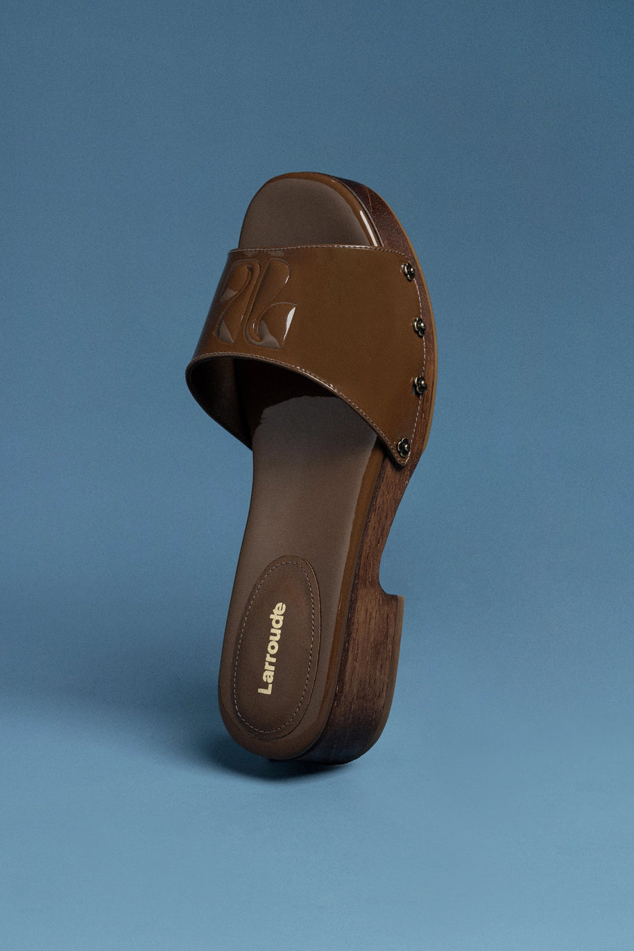 Larroude Zuzi Mule In Burnt Umber Patent Leather
