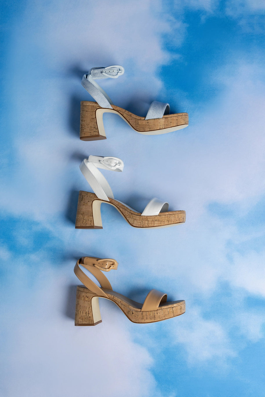 Larroude Dolly Verona Low Sandal In Maya Denim And Natural Cork