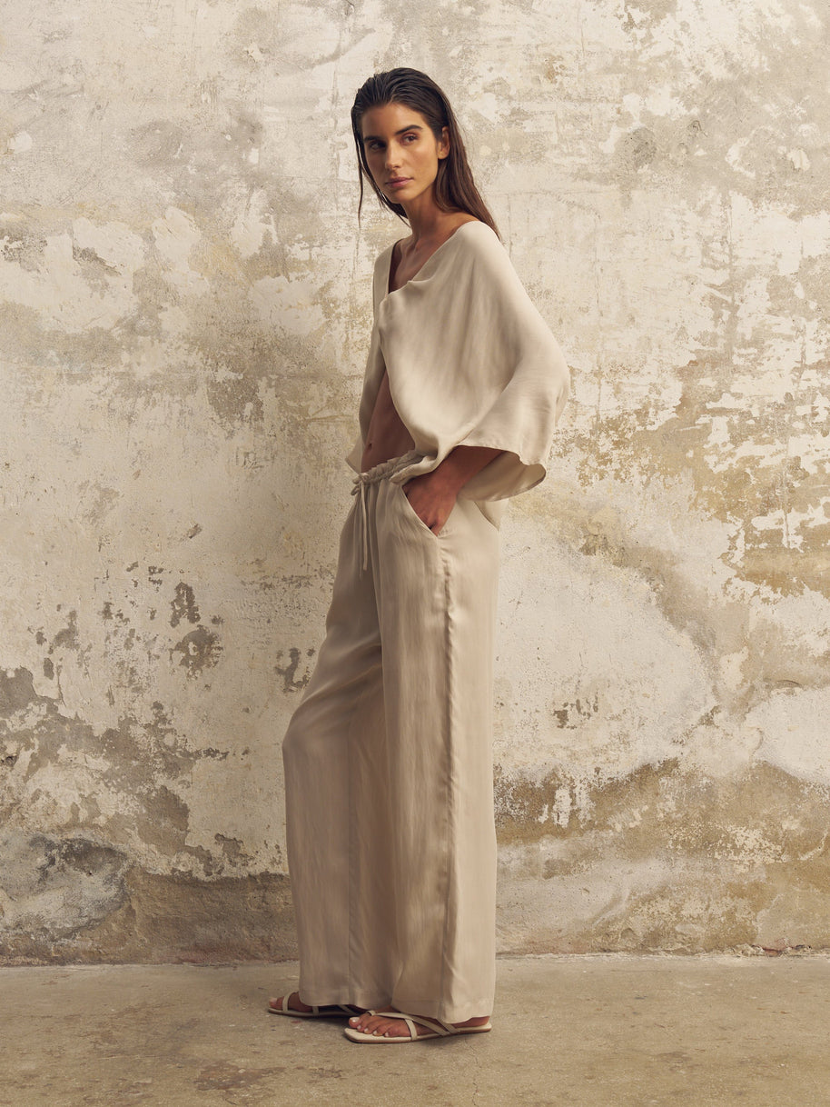 The Handloom Lucid Flow Tie Pants - Sand