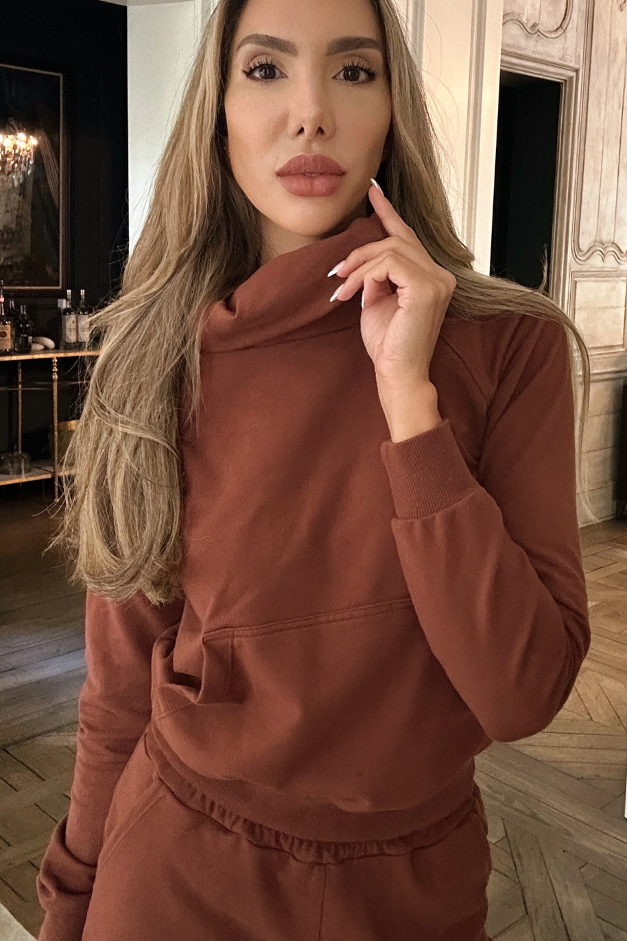 Gianine LUDI EXPRESSO Fleece Pullover Mock Neck Sweatshirt