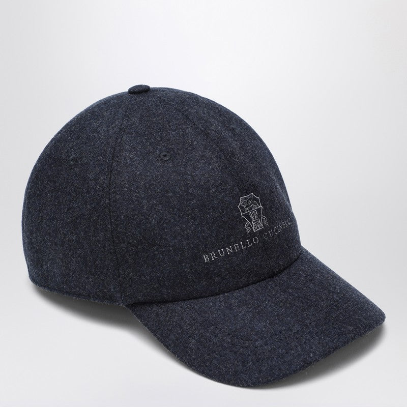 Brunello Cucinelli Grey-blue Wool Baseball Cap