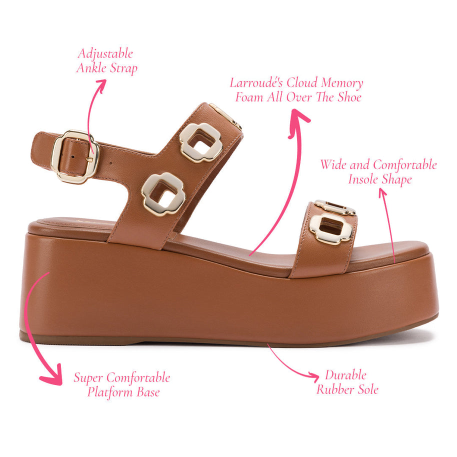 Larroude Milan Flatform Sandal In Caramel Leather