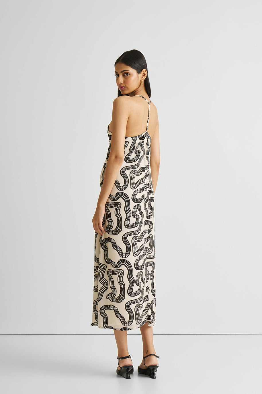 Reistor Midi Slip Dress in Black Stripes