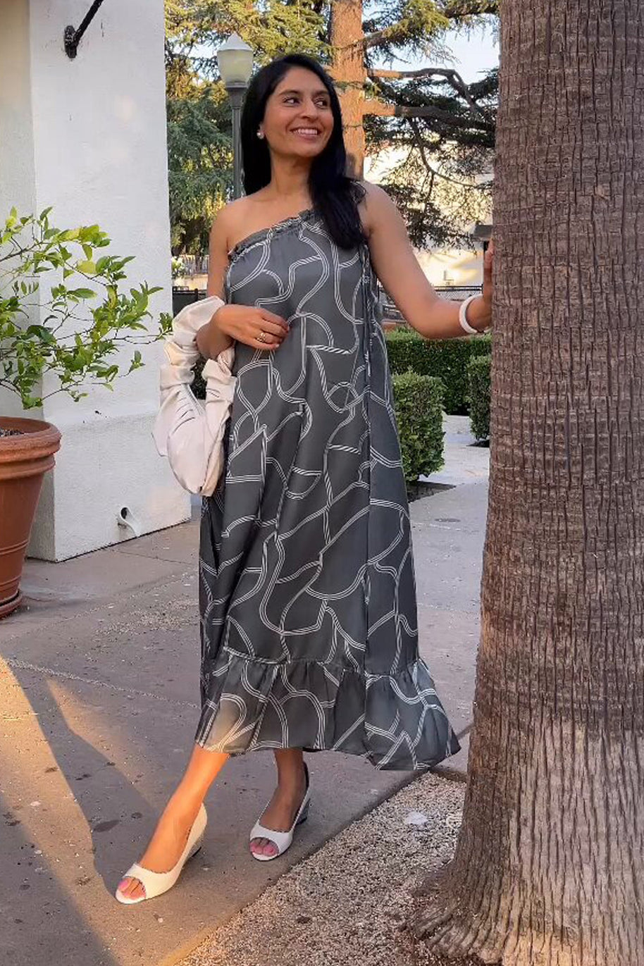 Reistor One Shoulder Maxi Dress in Abstract Stripes
