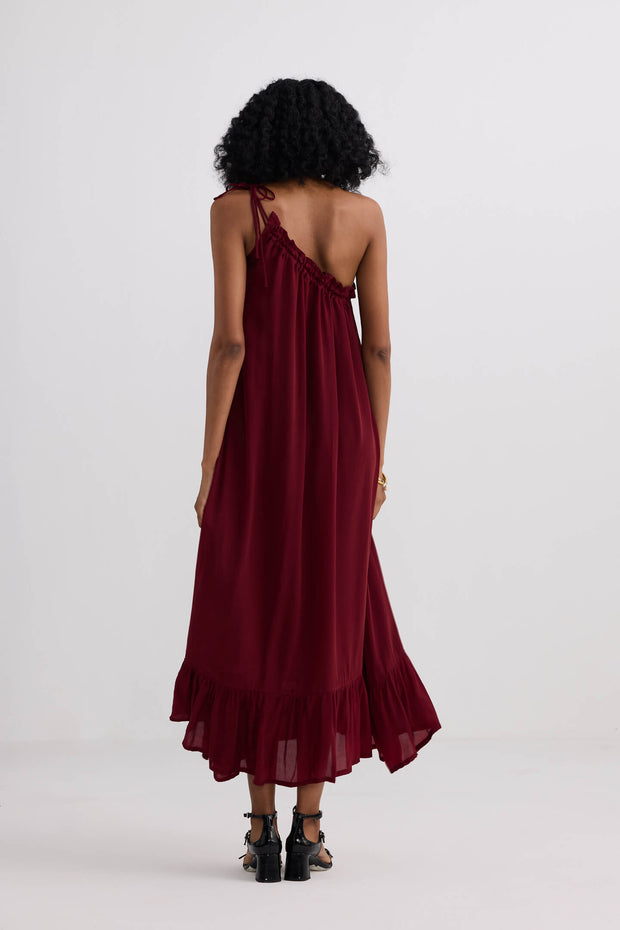 Reistor One-shoulder Midi dress in Burgundy