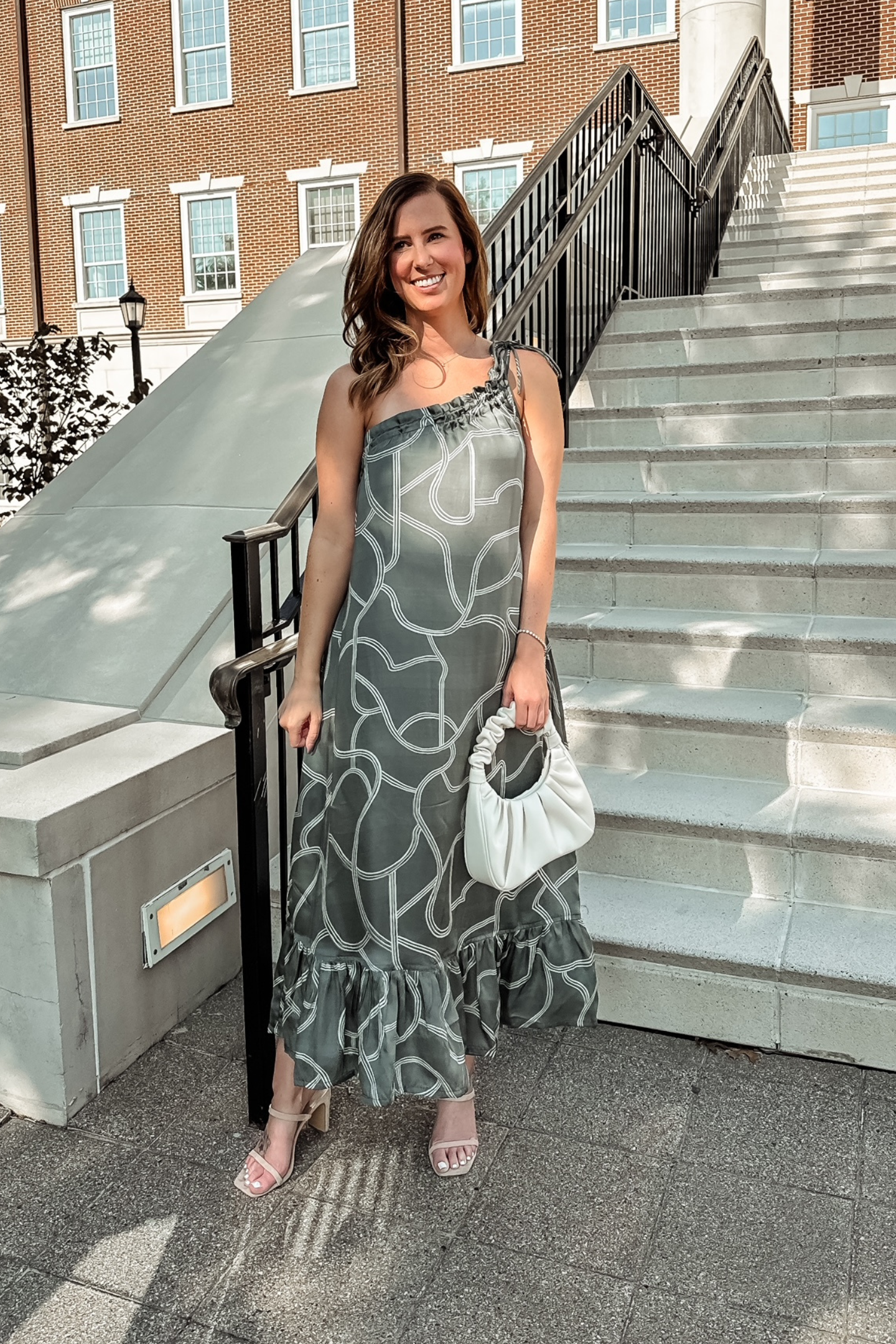Reistor One Shoulder Maxi Dress in Abstract Stripes