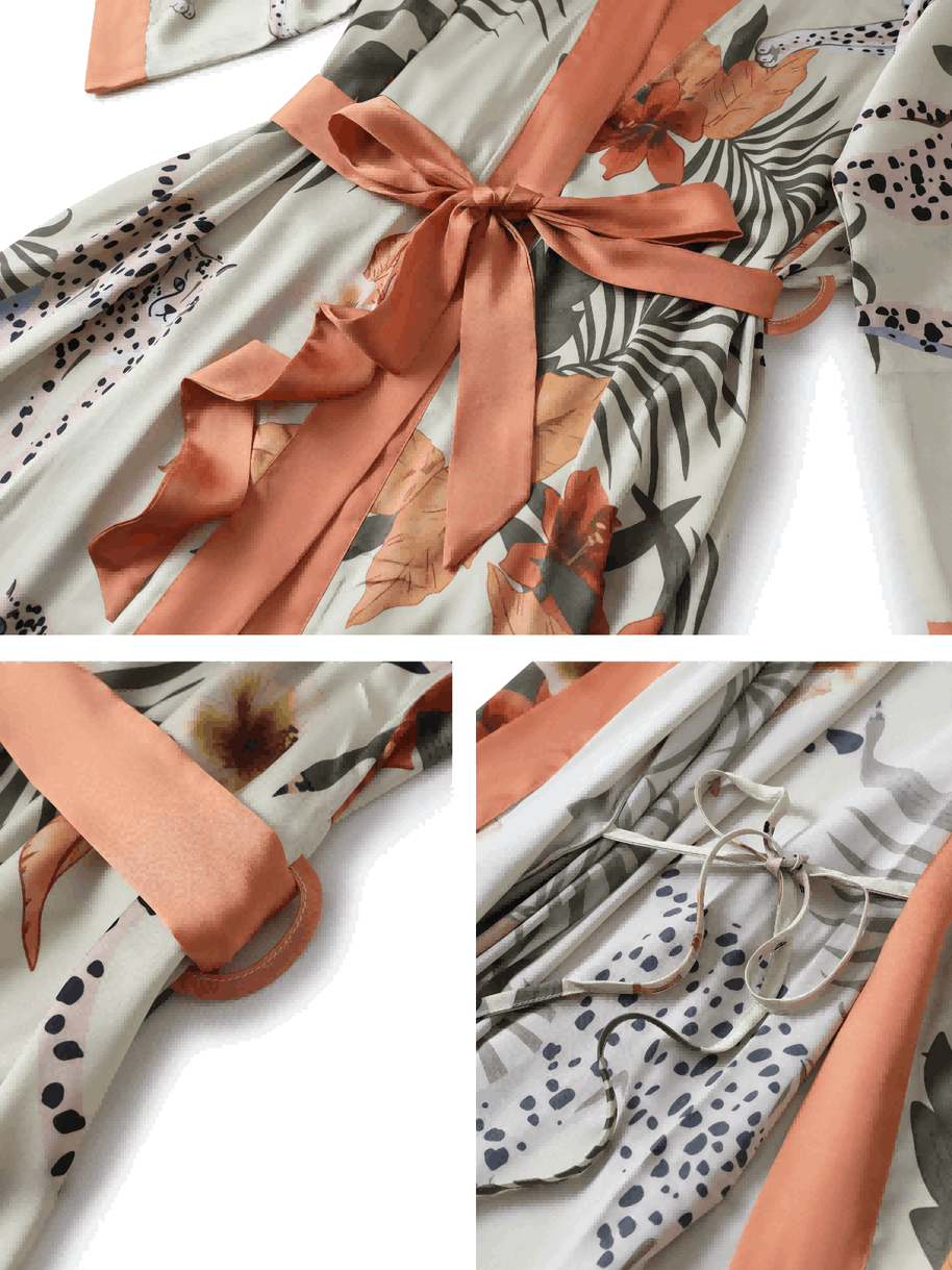 Ulivary Orange Leopard Kimono Robe