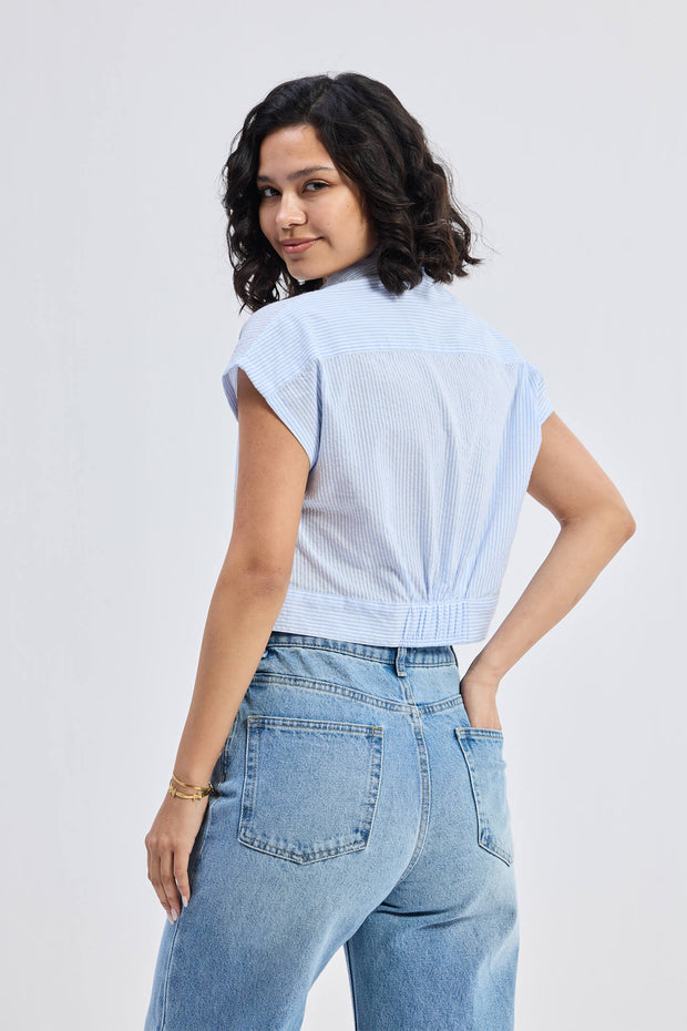 Reistor Oversized Crop Shirt in Classic Stripes