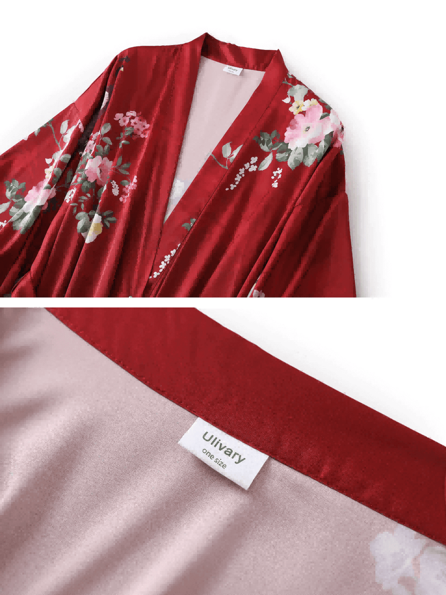 Ulivary Peacock Red Kimono Robe