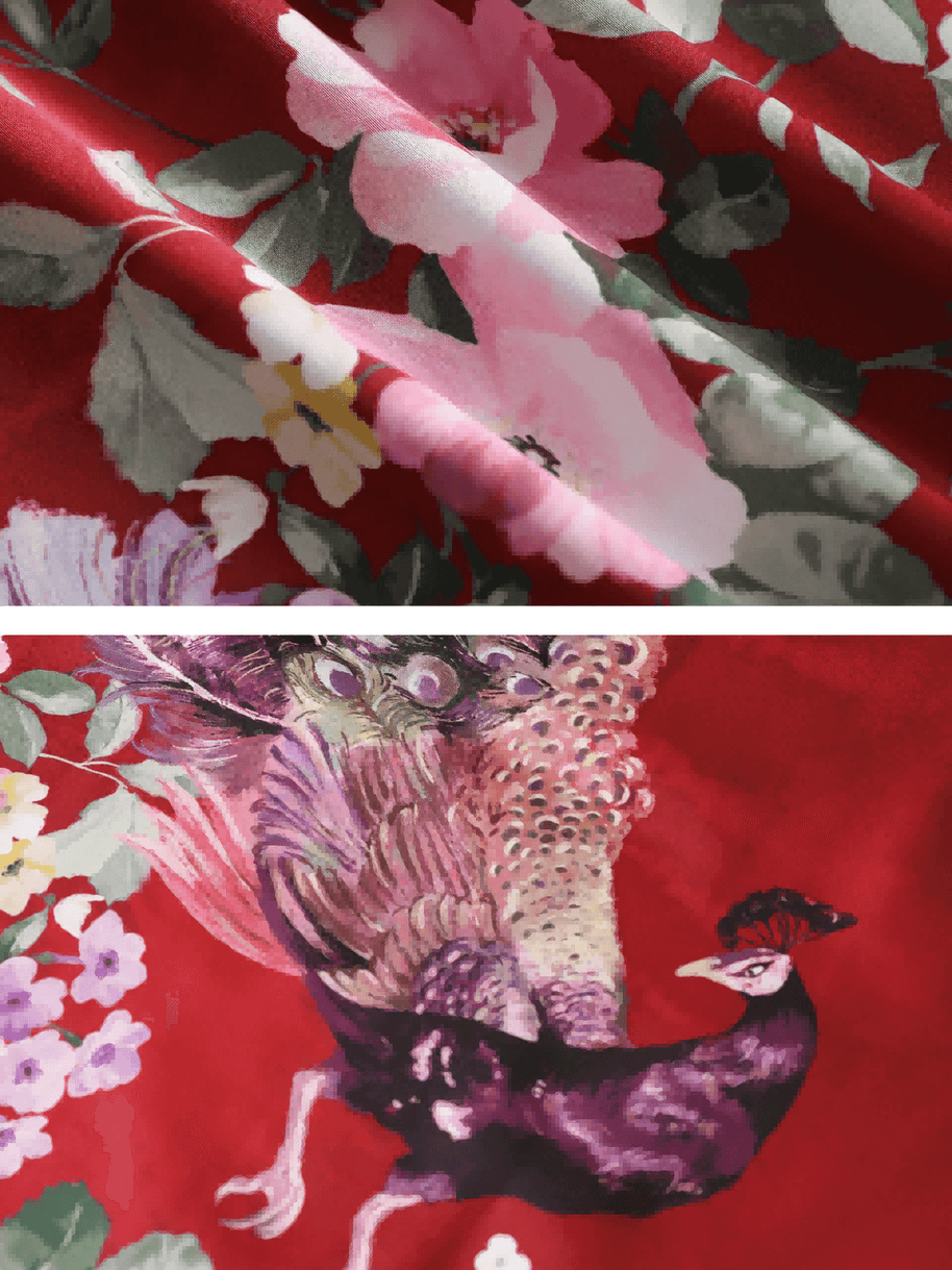 Ulivary Peacock Red Kimono Robe