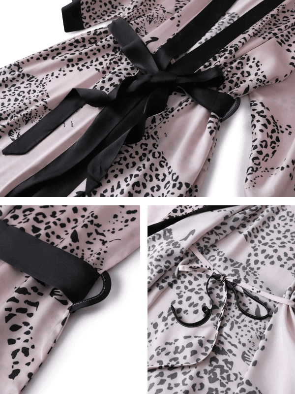 Ulivary Pink Leopard Kimono Robe