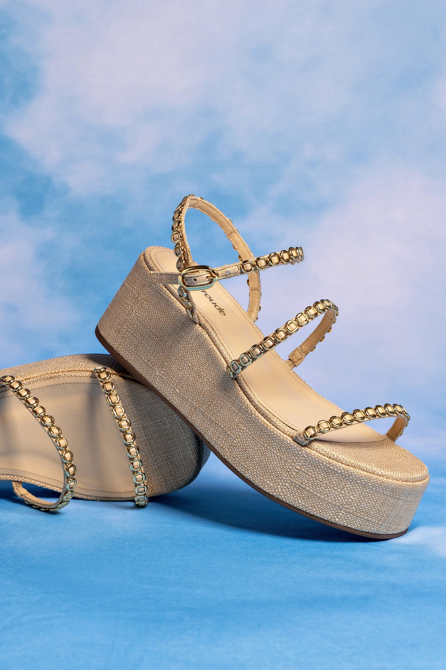 Larroude Gio Milanina Flatform Sandal In Beige Raffia