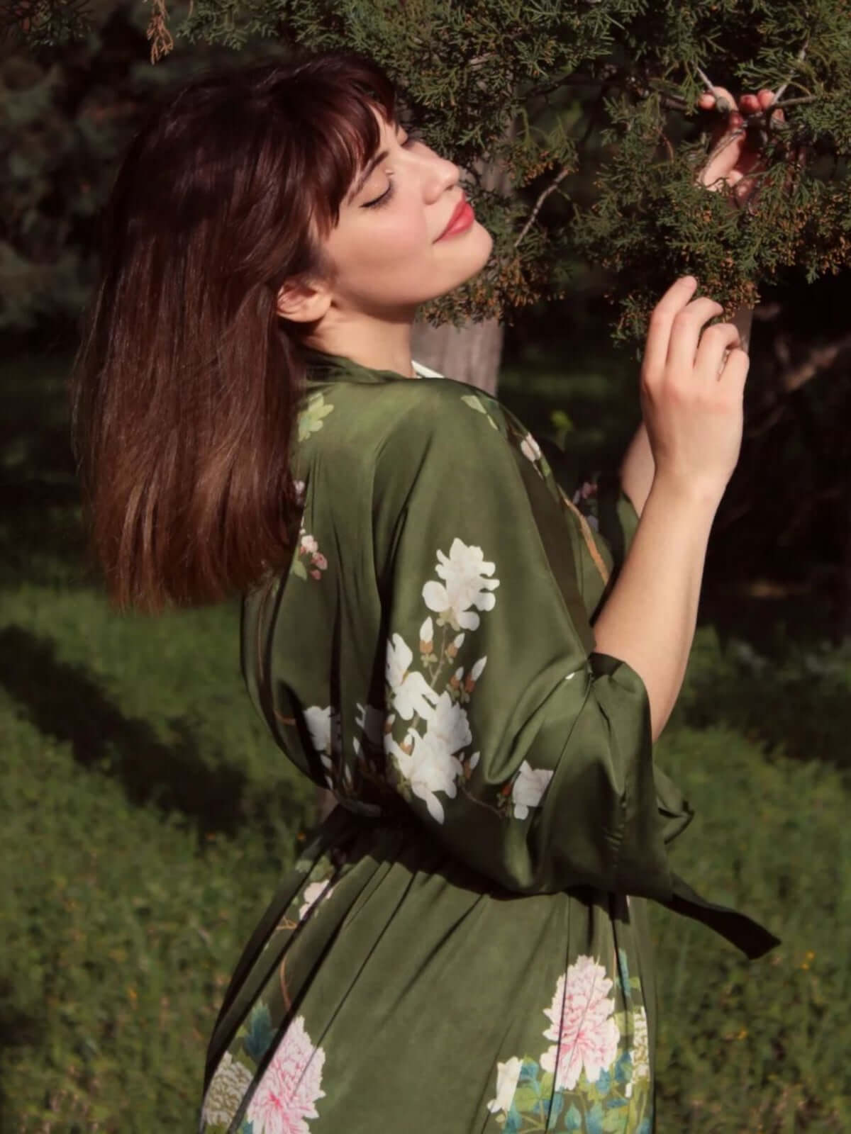 Ulivary Floral Olive Kimono Robe