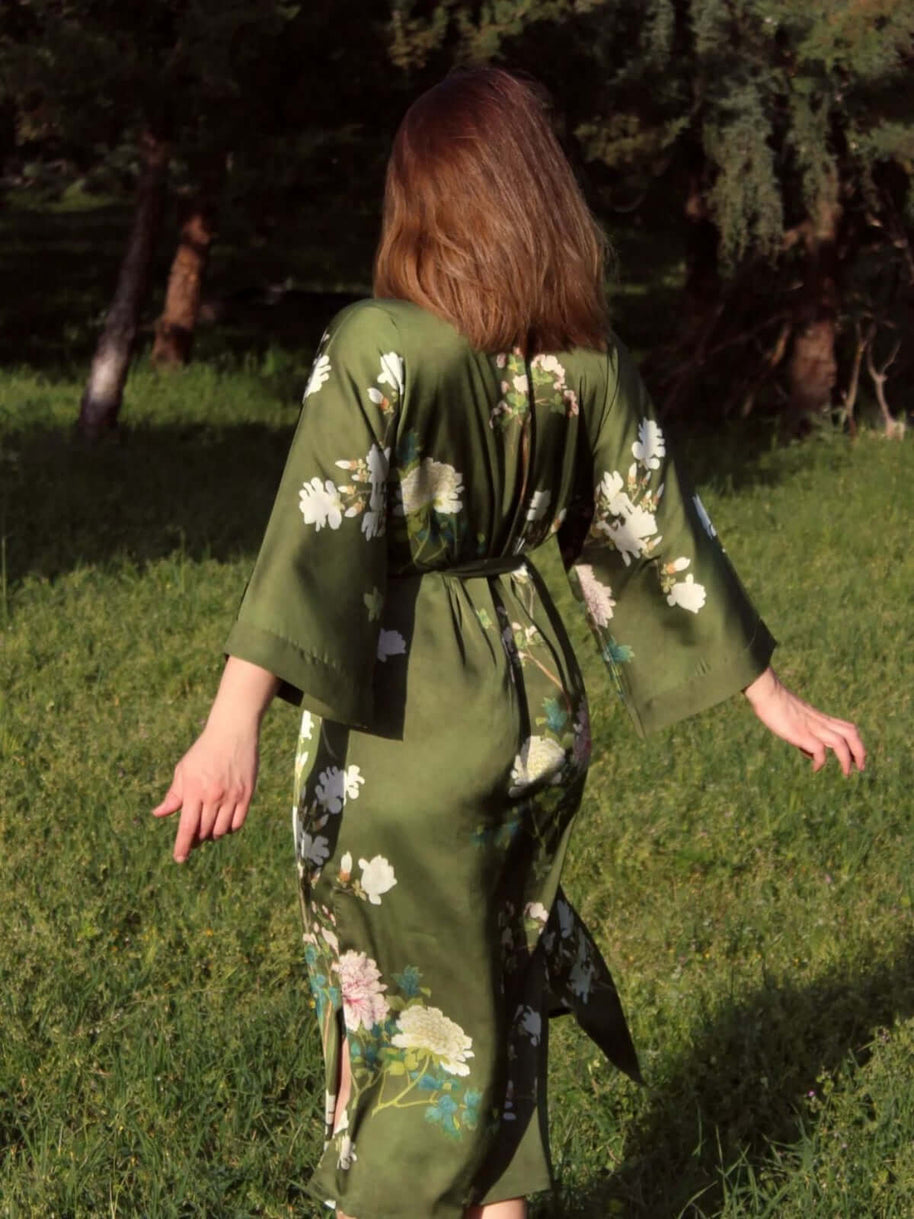 Ulivary Floral Olive Kimono Robe