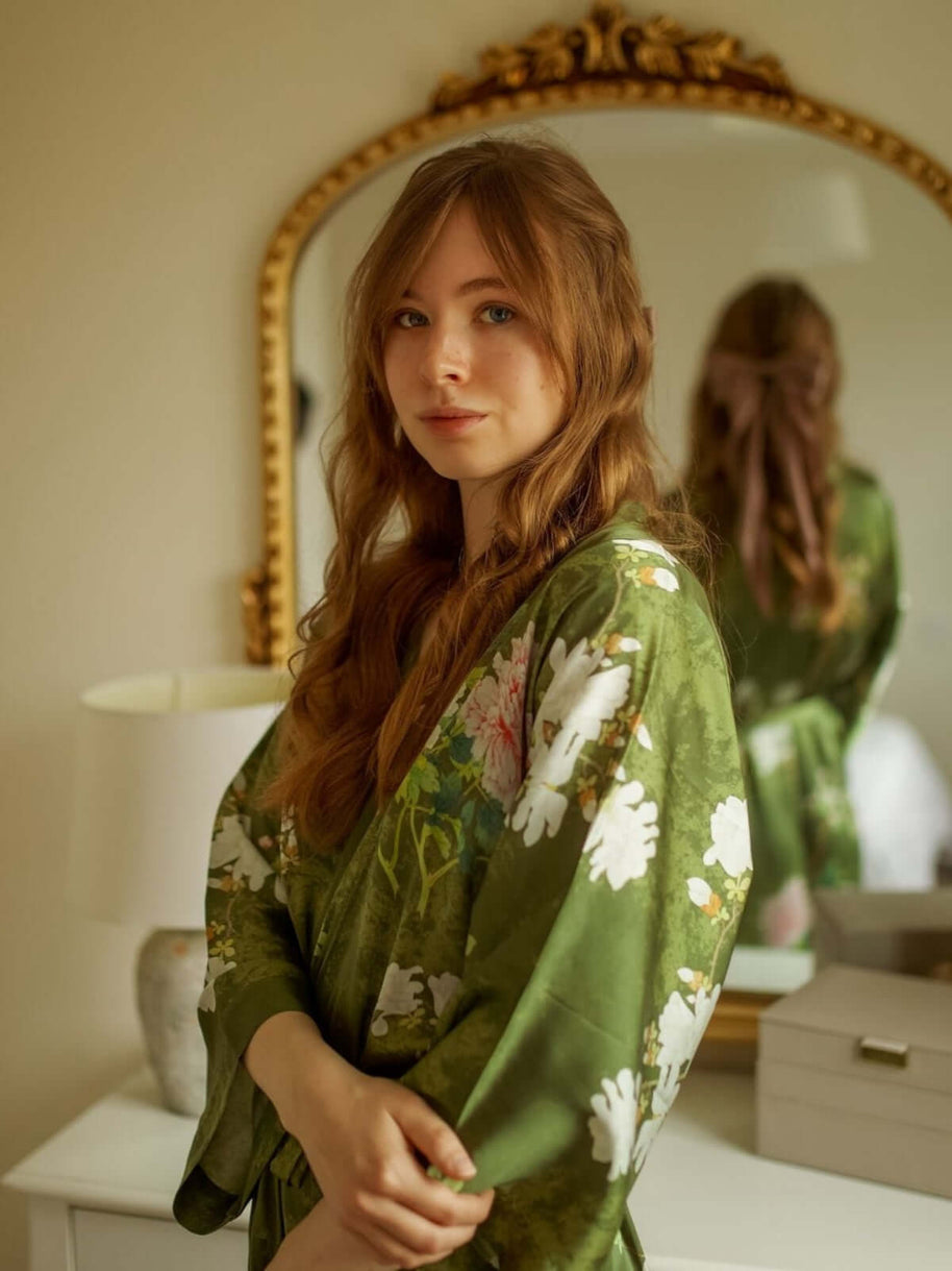 Ulivary Floral Olive Kimono Robe
