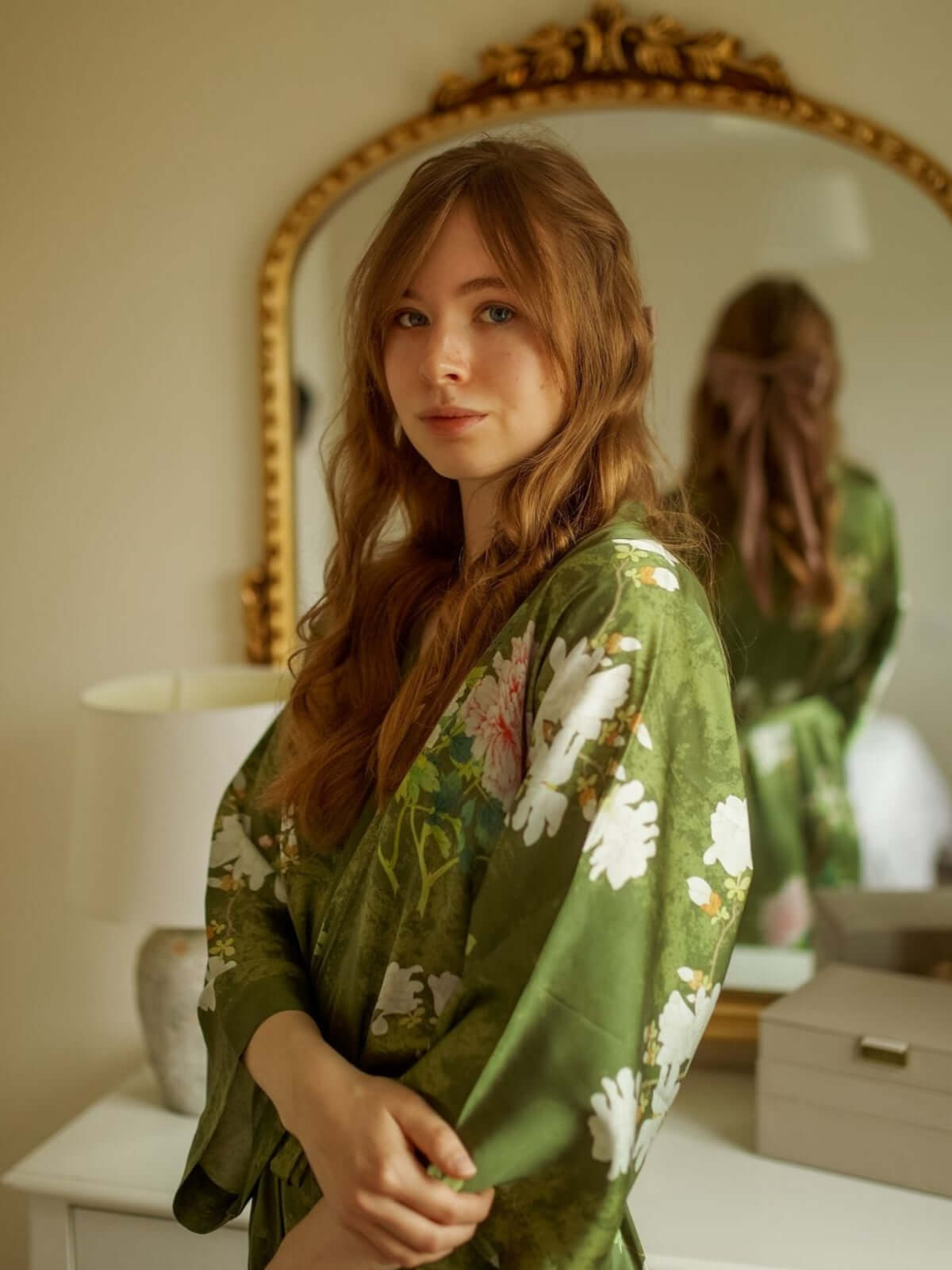 Ulivary Floral Olive Kimono Robe