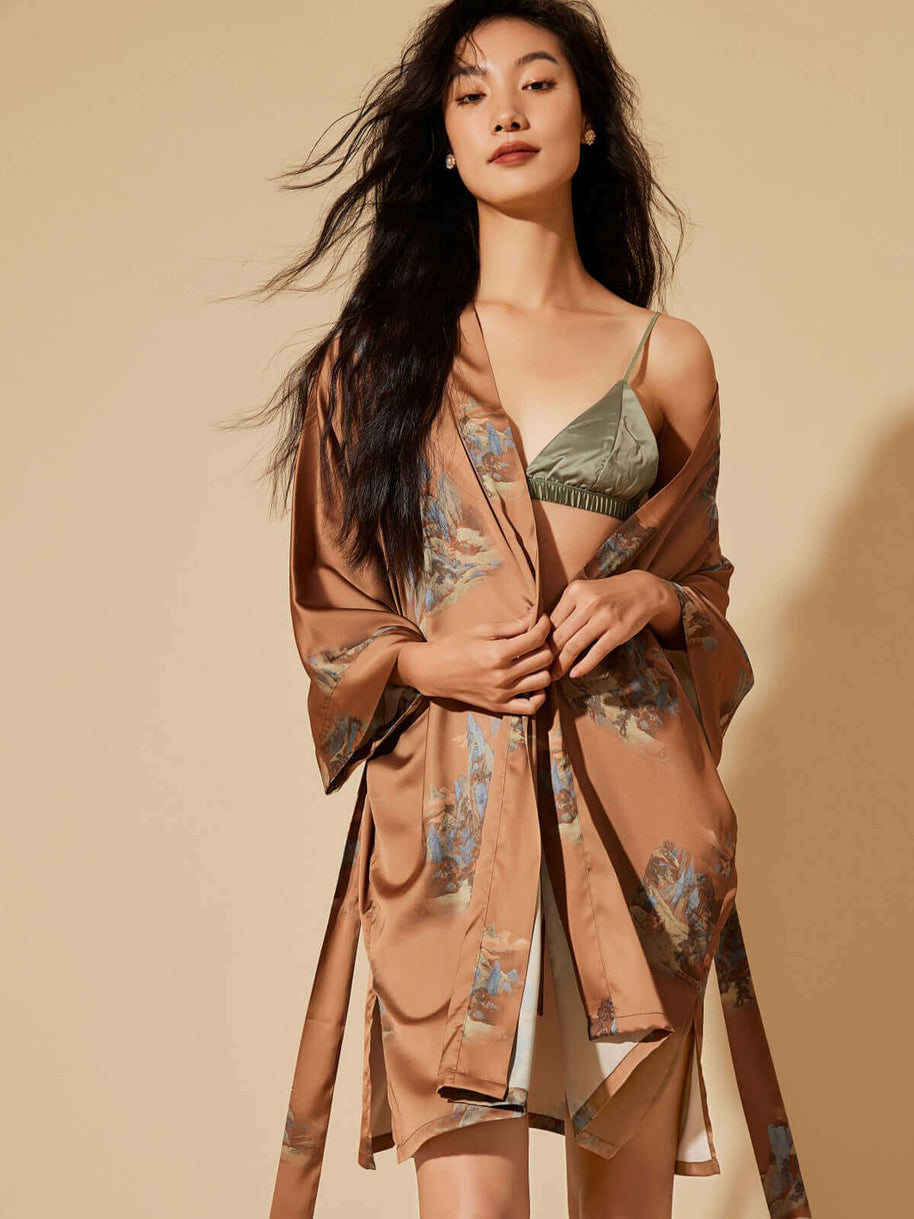 Ulivary Short Kimono Robe Landscape
