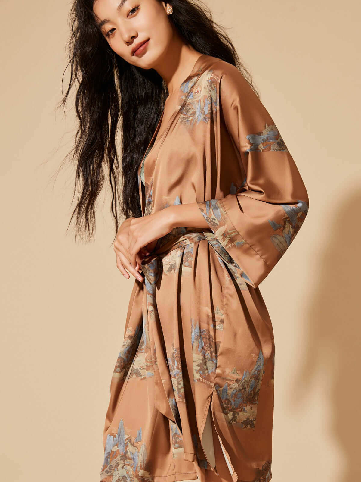 Ulivary Short Kimono Robe Landscape