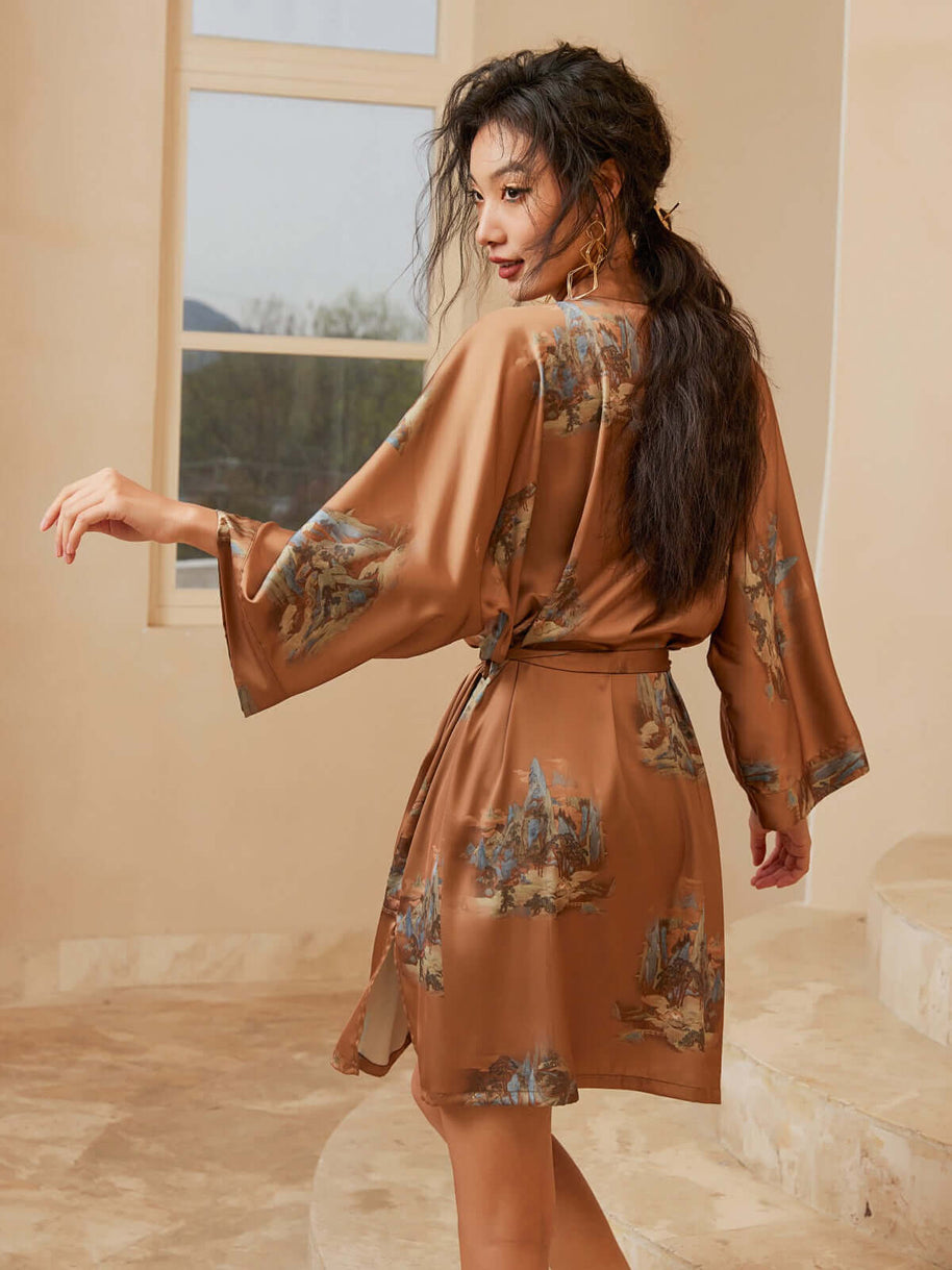 Ulivary Short Kimono Robe Landscape