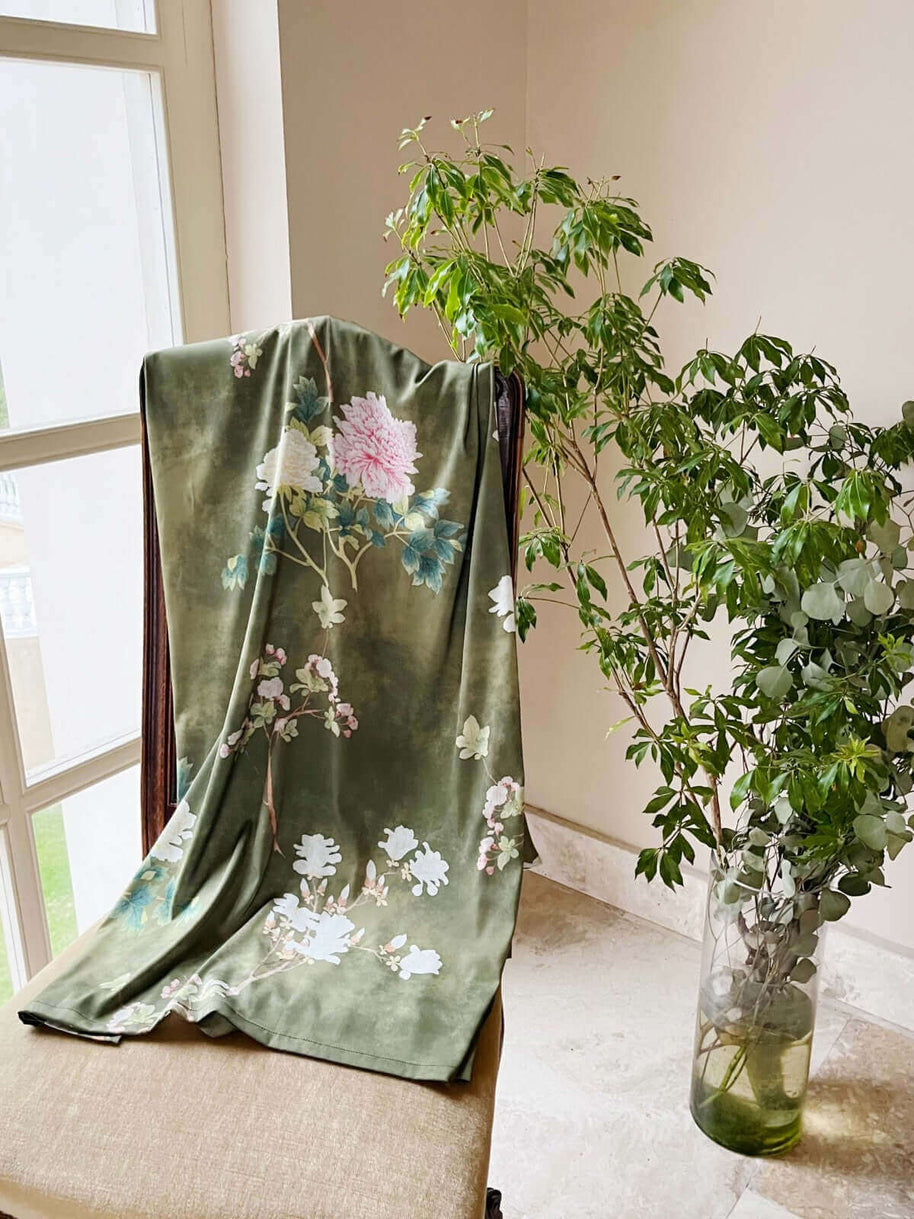 Ulivary Floral Olive Kimono Robe