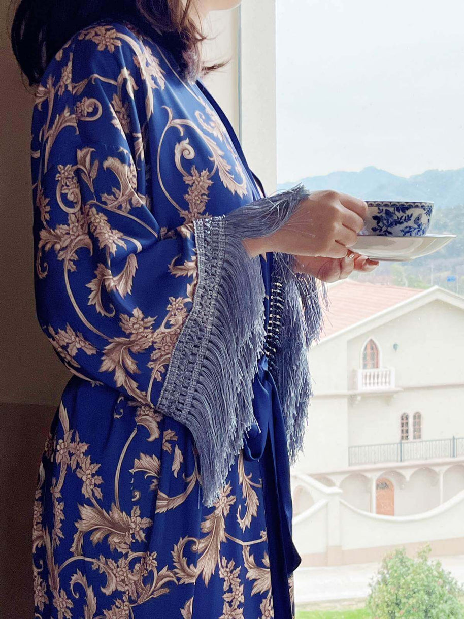 Ulivary Tassels Blue Kimono Robe