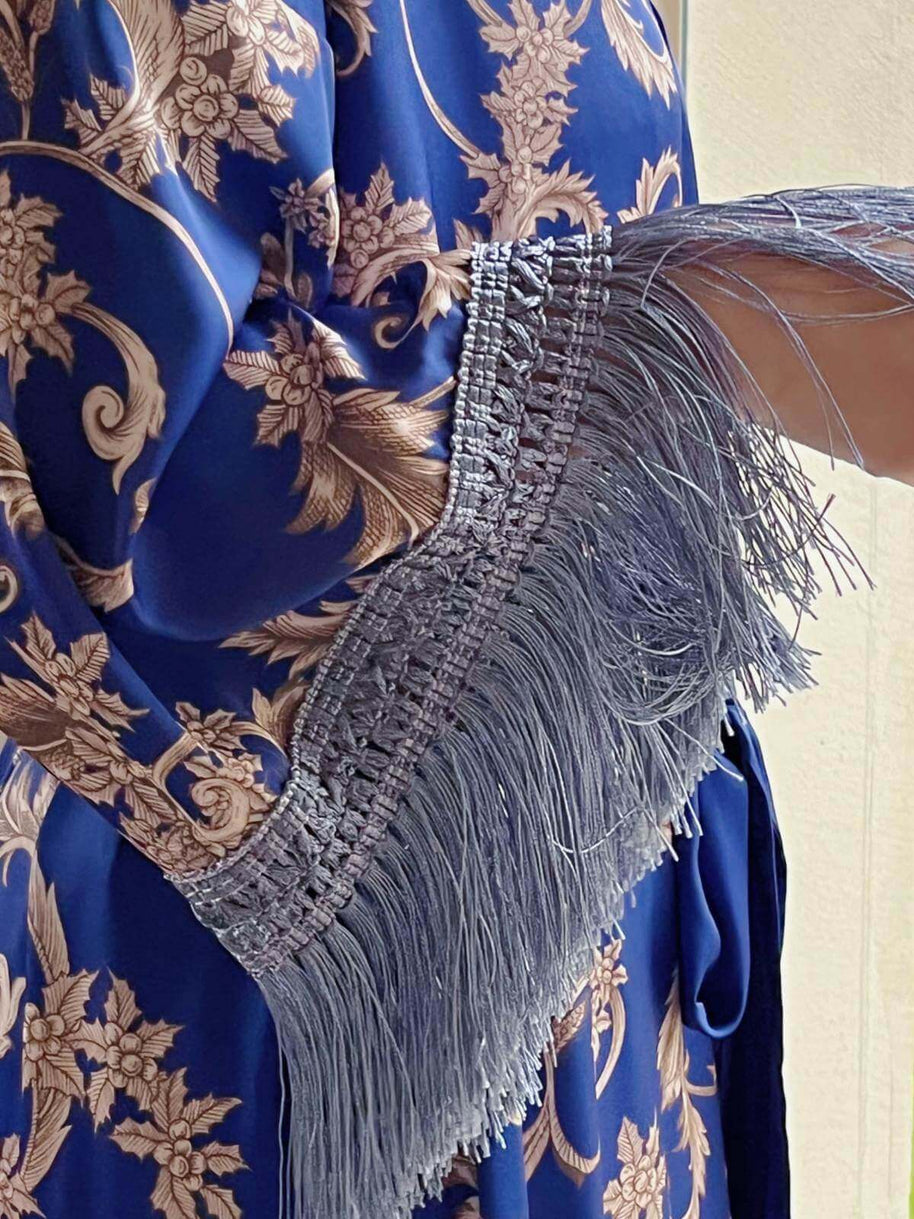 Ulivary Tassels Blue Kimono Robe
